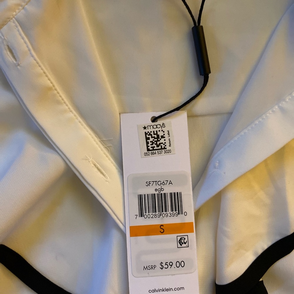 Calvin Klein, white and black sleeveless blouse
